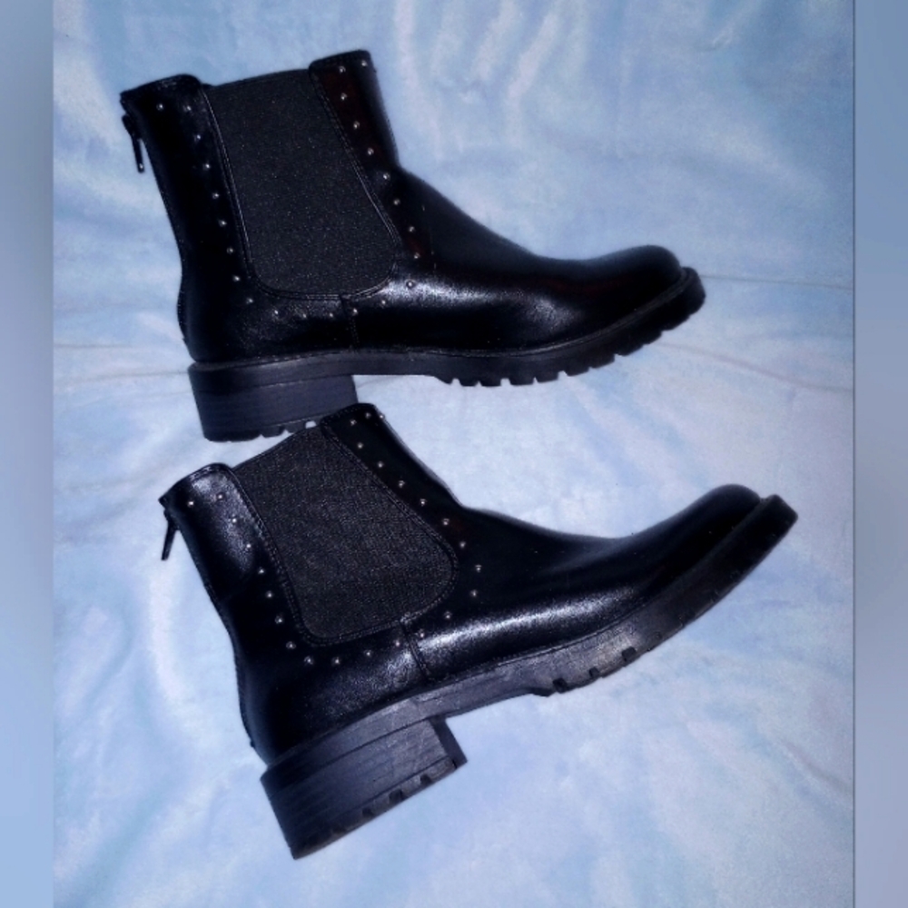 Chelsea Black Boots Faux Leather Man Made Synthetic Rock & Roll Biker W8